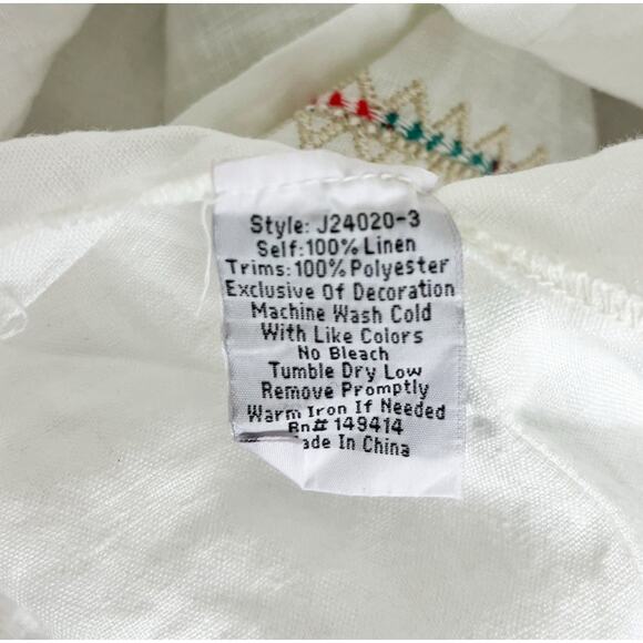 Johnny Was Verena Linen Easy Yoke Embroidered Floral White Tunic Top Size Small - Picture 9 of 9